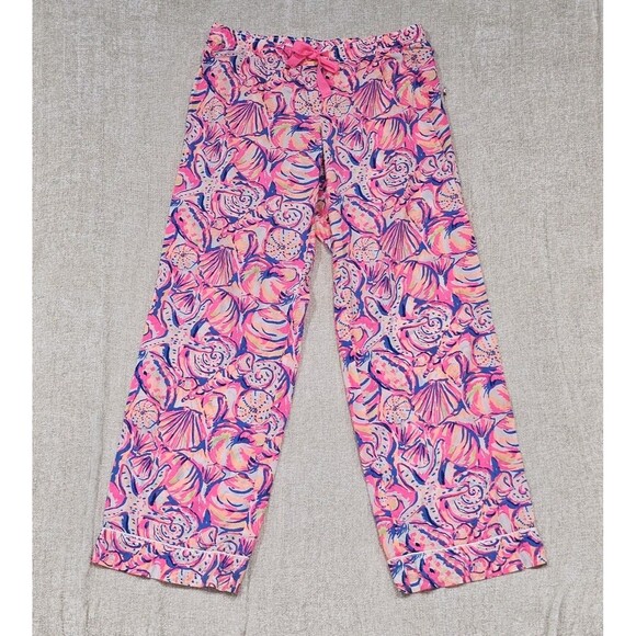 Lilly Pulitzer Women’s Large Cotton Pajama Pants Vibrant Tropical Beach Print - Picture 1 of 5